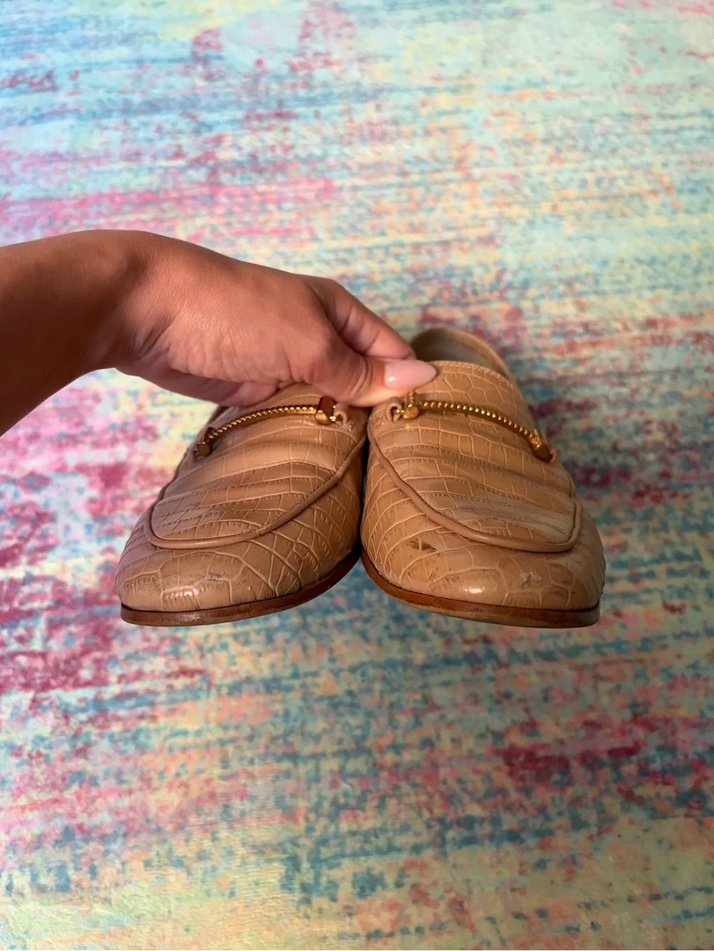 Sam Edelman Loraine Bit Loafer- Beige Gold Croc-Embossed Loafers